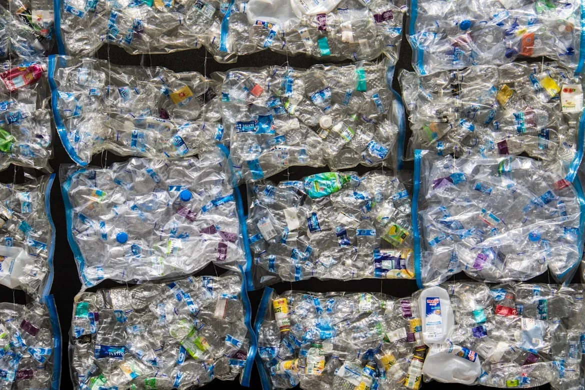 plastic trash collected after a beach cleaning event to promote sustainability at udara bali